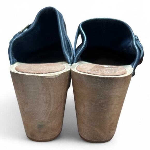 GAP Leather Navy Blue Studded Clogs Wooden Heel Mules Women’s Size 8.5 - Picture 2 of 9